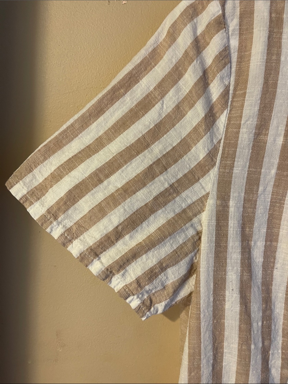 ICHI Beige White Striped Button Front Peplum Top 100% Cotton EU 36 US S - Picture 4 of 6